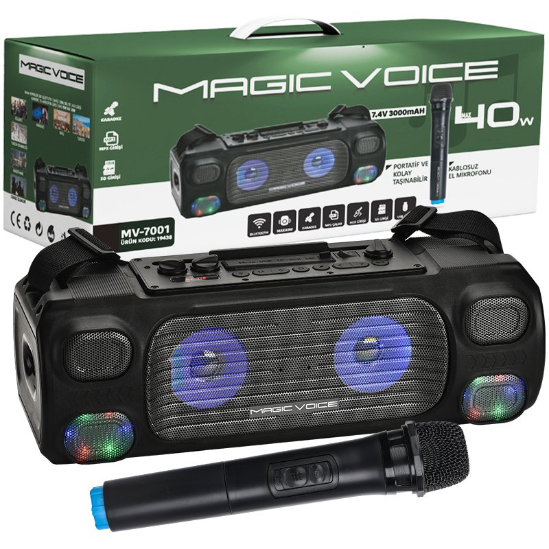 Magicvoice%20MV-7001%20VHF%20El%20Mikrofonlu%20USB-SD-Bluetooth%20Işıklı%2040%20W%20Taşınabilir%20Şarjlı%20Seyyar%20Anfi