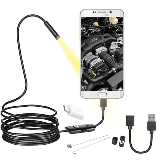 TechMore Endoskop Yılan Kamera Android Uyumlu 8mm Işıklı 5 Mt 3IN1 Micro Usb+Type-C+Usb A